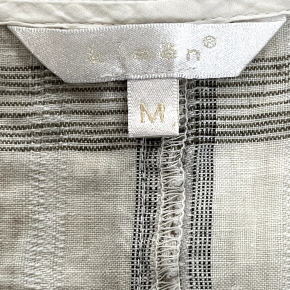 Kleen 100% Linen 3/4 Sleeve Plaid Top Boxy Cut High Low Minimalist Womens M - Picture 7 of 9